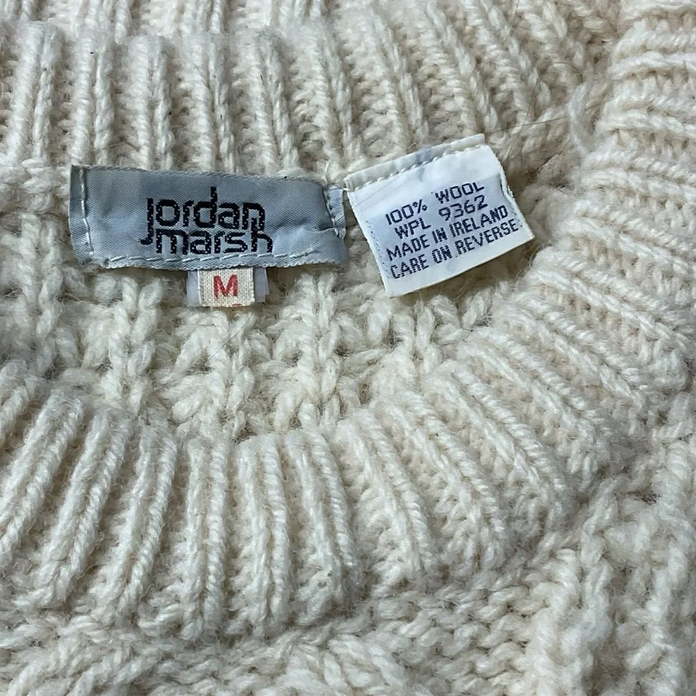 Vintage Jordan Marsh Irish Aran Cable Knit Sweater Size M Fishermen 100% Wool